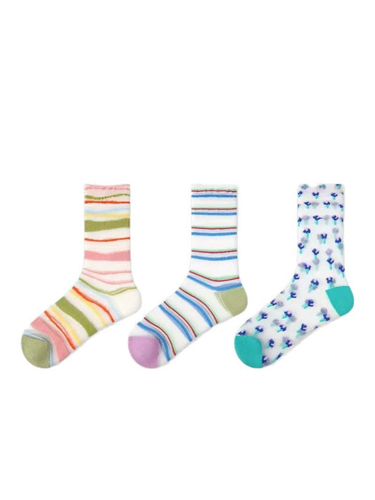 Rufia - Transparent Sweet Striped Crew Socks