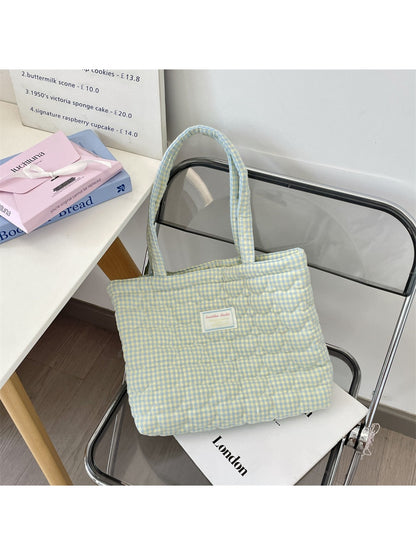 Cosbai - Tote Bag with Heart & Plaid Pattern
