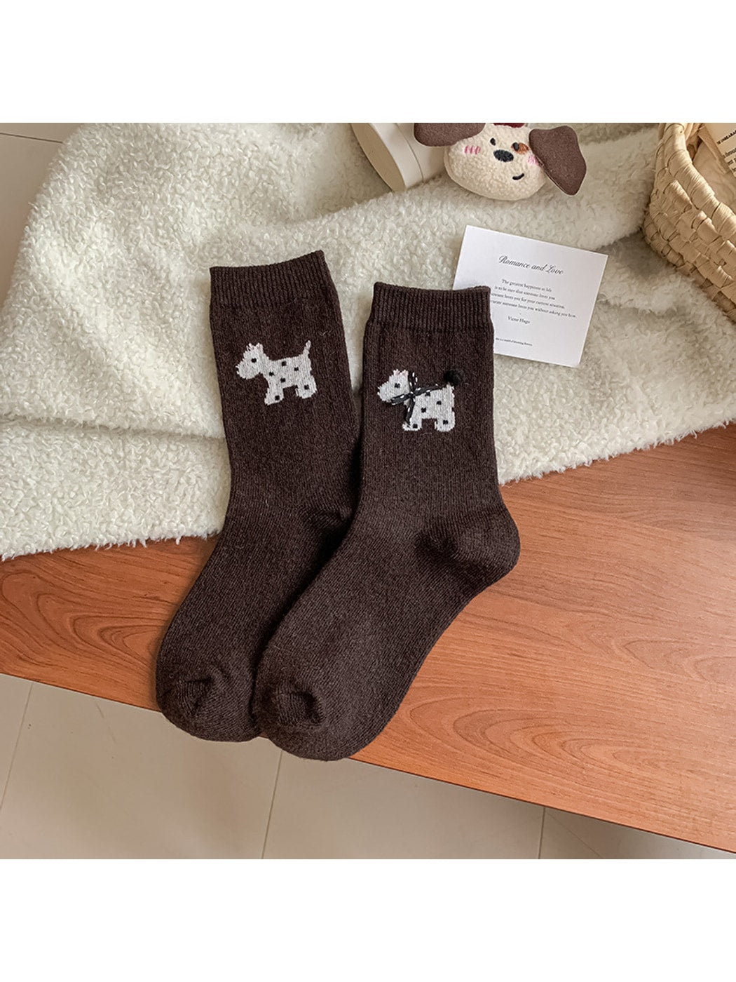 Rufia - Cute Bow Accent Dog Pattern Crew Socks