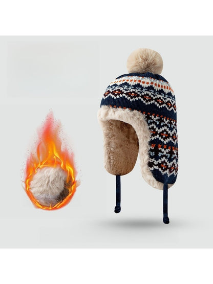 Haila - Jacquard Patterned  Knitted Beanie with Earflaps