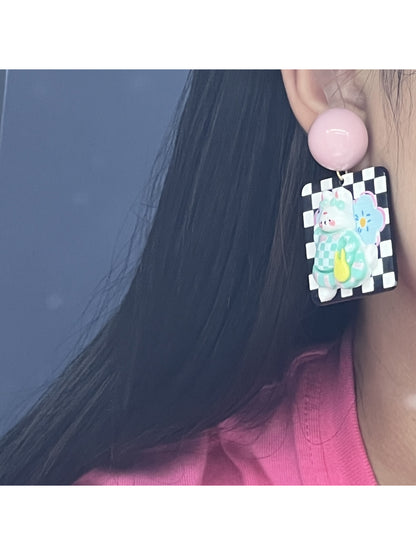 Close-up of Earwish Bunny Check Drop Earrings showing detailed check pattern