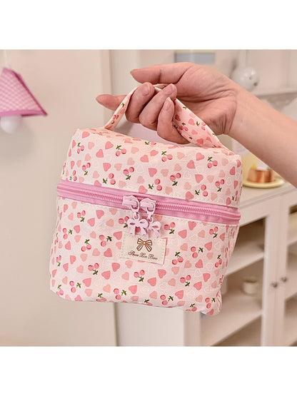 Cosbai - Cute Pink Floral Print Cosmetic Organizer Bag