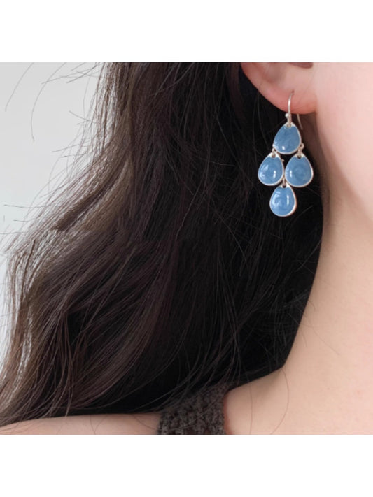 Earwish - Blue Teardrop Tassel Earrings - Elegant & Simple