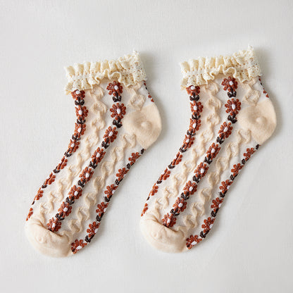 Rufia - Summer Floral Pattern Lace Trim Low-Cut Socks