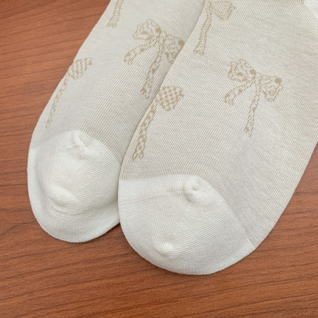 Rufia - Retro Doodle Bow Crew Socks - Sweet & Stylish