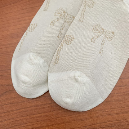 Rufia - Retro Doodle Bow Crew Socks - Sweet & Stylish