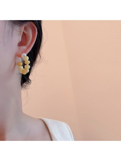 Earwish - Light Yellow Beaded Hoop Earrings - Soft & Elegant
