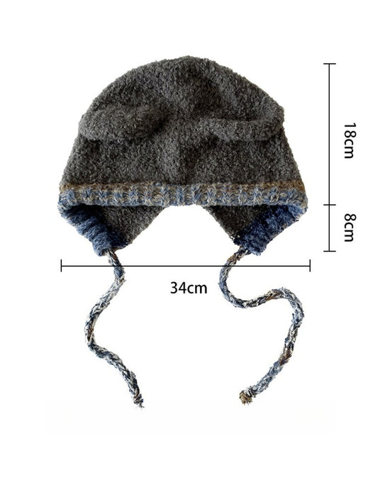Haila - Bear Ear Knitted Beanie with Tie