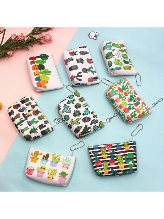 Cosbai - Cartoon Cactus Print Everyday Coin Purse