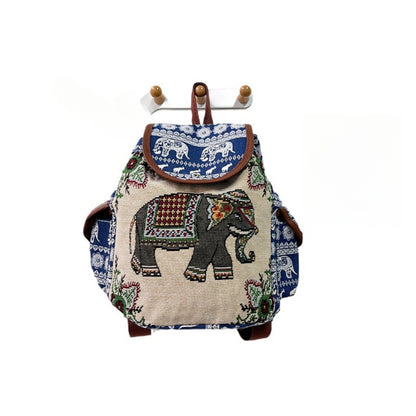 Cosbai - Vintage Elephant Embroidery Backpack - Practical & Unique