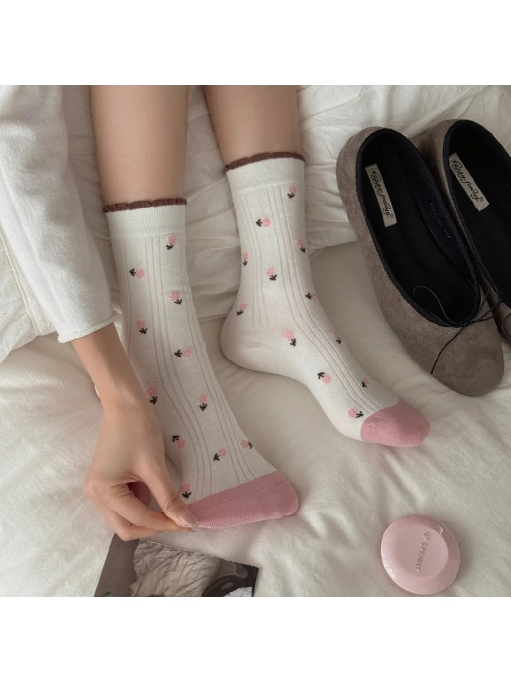 Rufia - Contrasting Toe Color Crew Socks