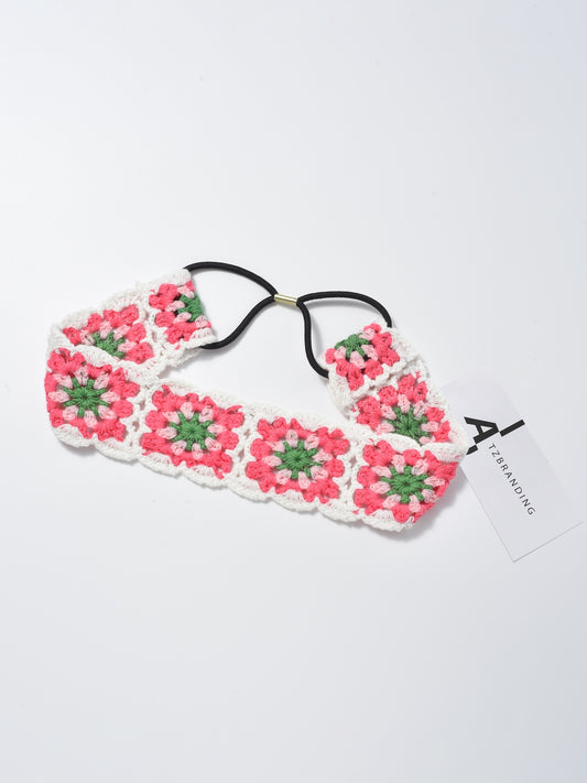 Scarvii vintage crochet floral headband with intricate flower patterns on white background