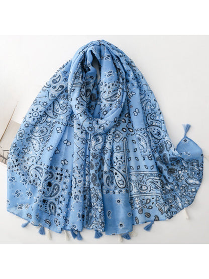 Scarvii Paisley Patchwork Tassel Wrap folded showing colorful paisley and patchwork patterns