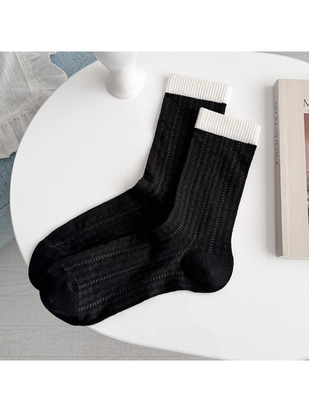 Rufia - Color Block Mesh Detail Women's Crew Socks