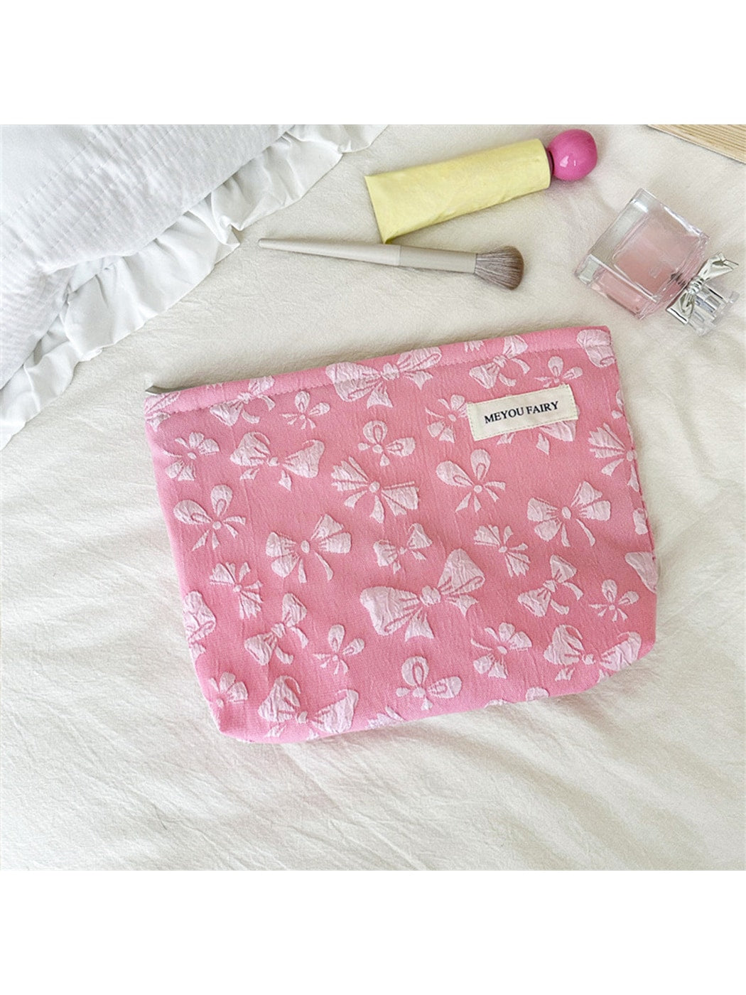 Cosbai - Floral Bow Zipper Cosmetic Organizer Bag