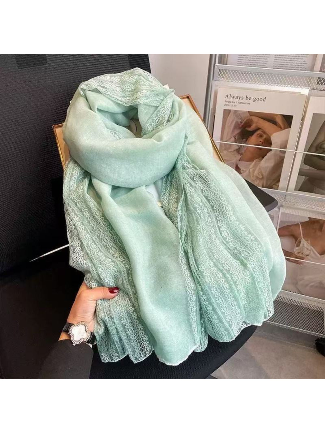 Scarvii - Lace Trim Soft Long Scarf