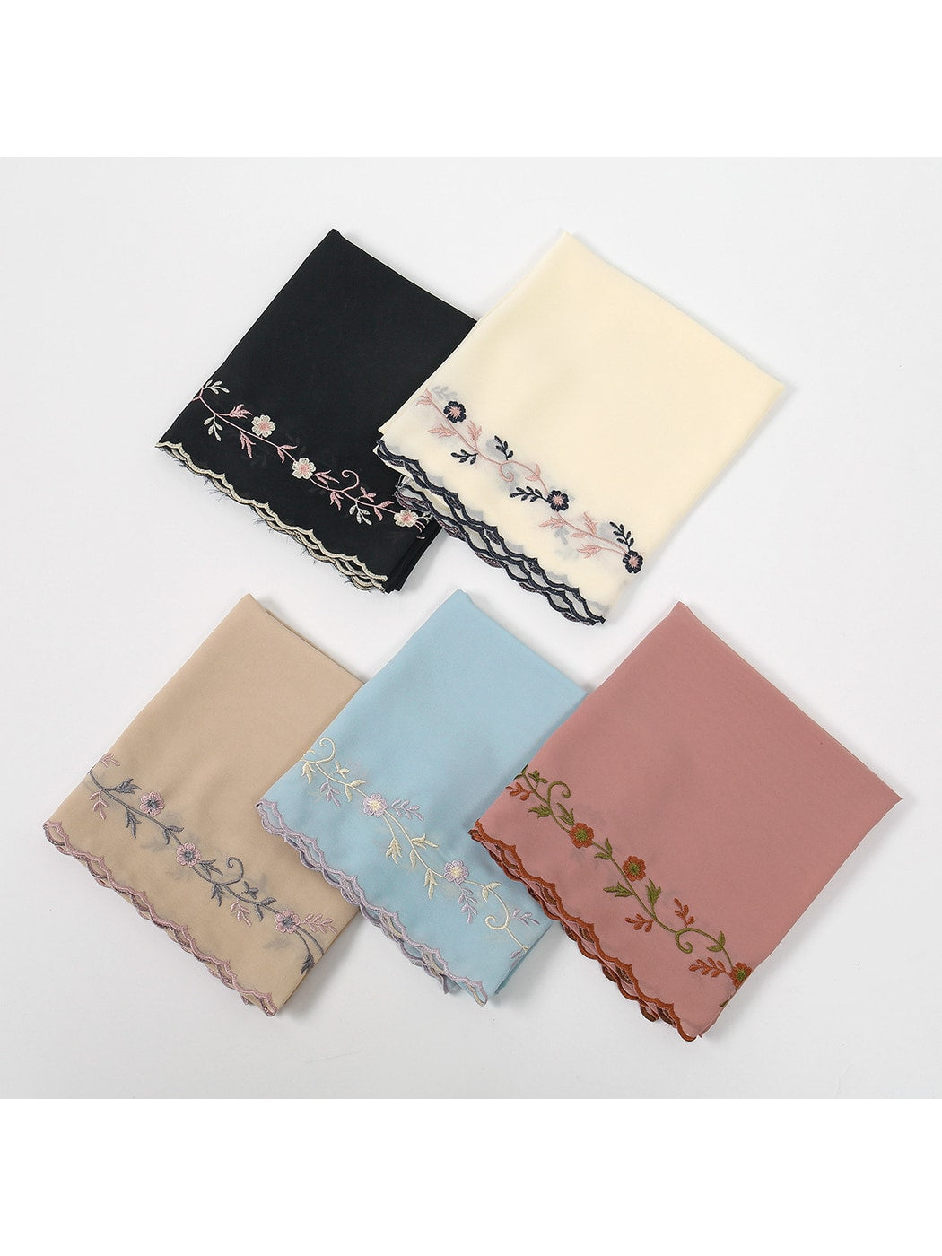 Scarvii - Embroidered Floral Edge Summer Wrap Scarf