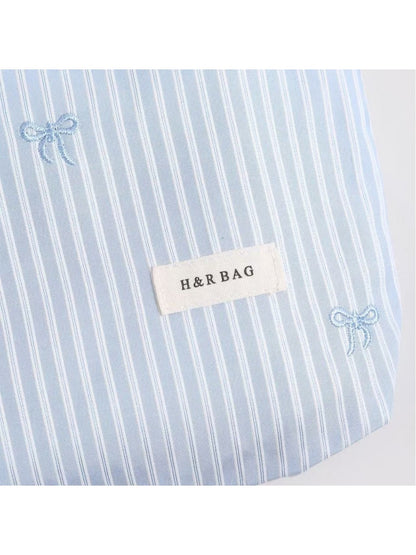 Cosbai - Striped Bow Embroidered Women's Cosmetic Bag