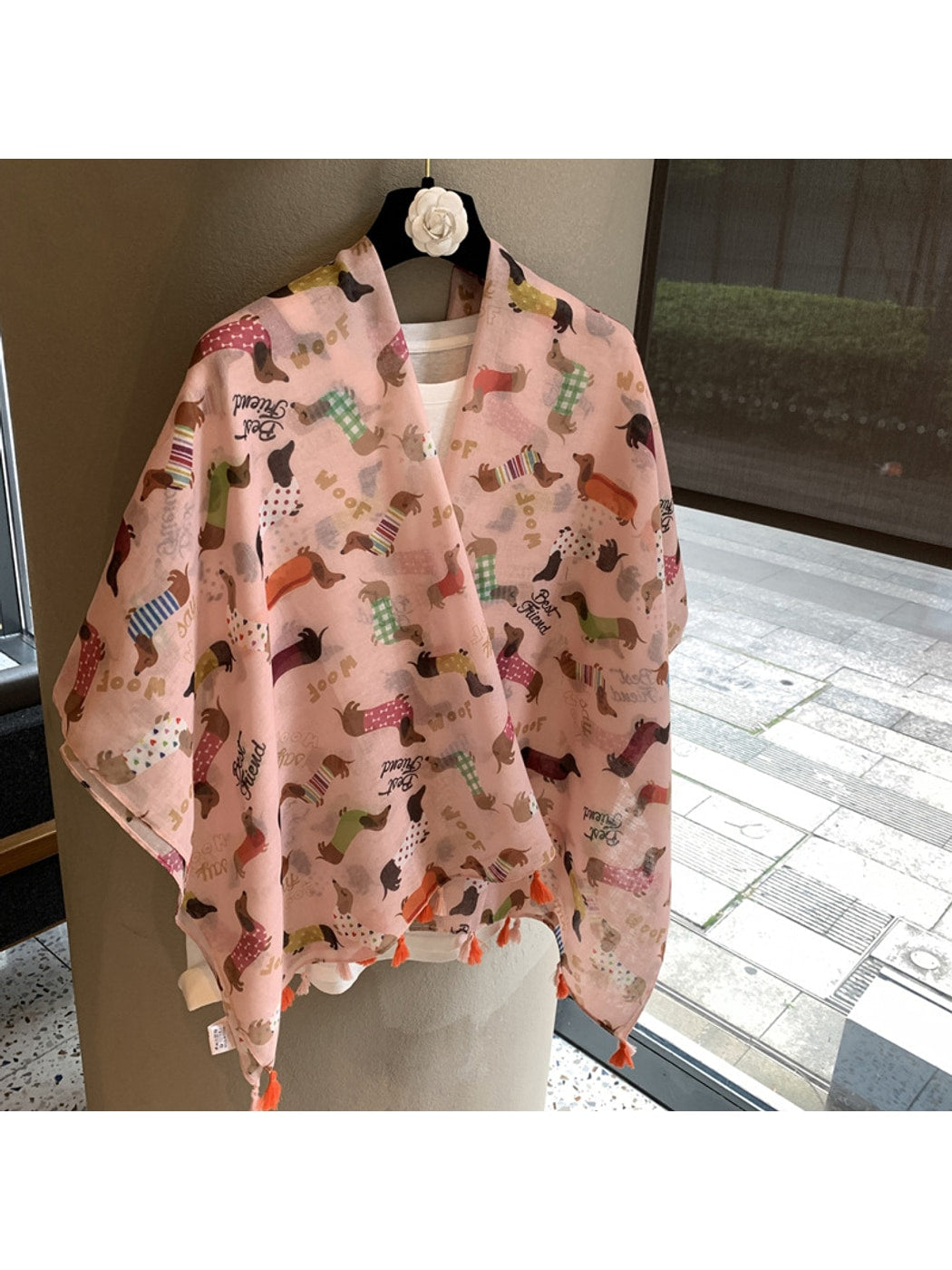 Scarvii - Playful Dachshund Print Tassel Scarf