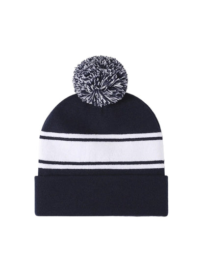 Haila - Striped Pom Cuffed Knit Beanie