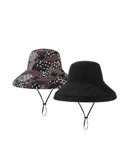 Side view of Haila reversible bucket hat showing patchwork design