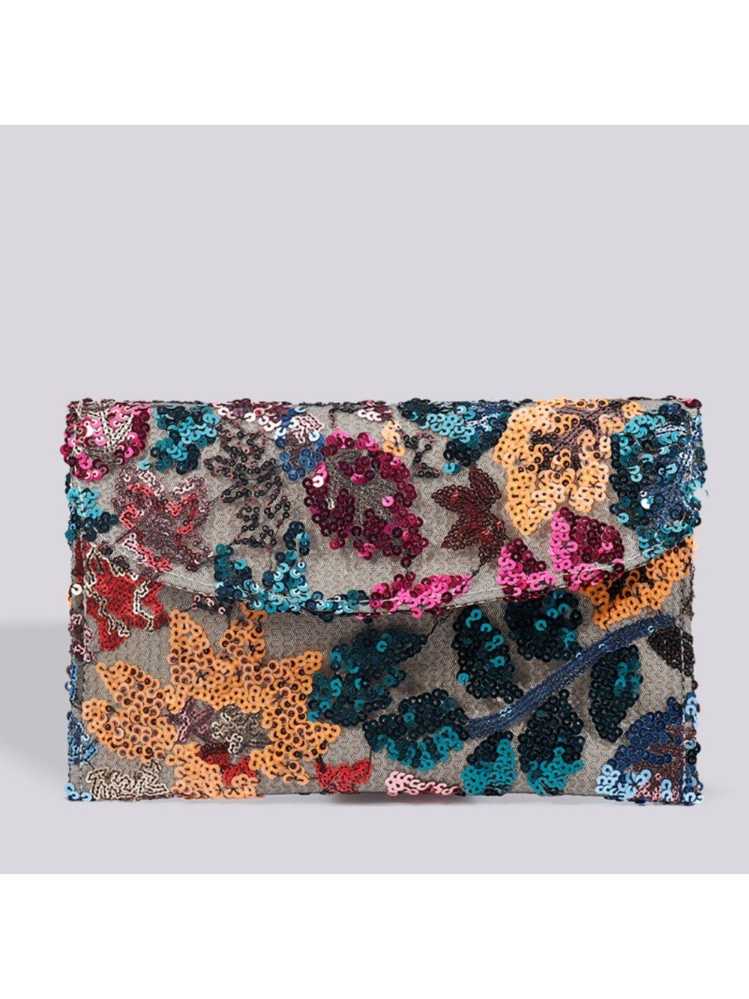 Cosbai clutch bag close-up showing stitching and floral pattern details