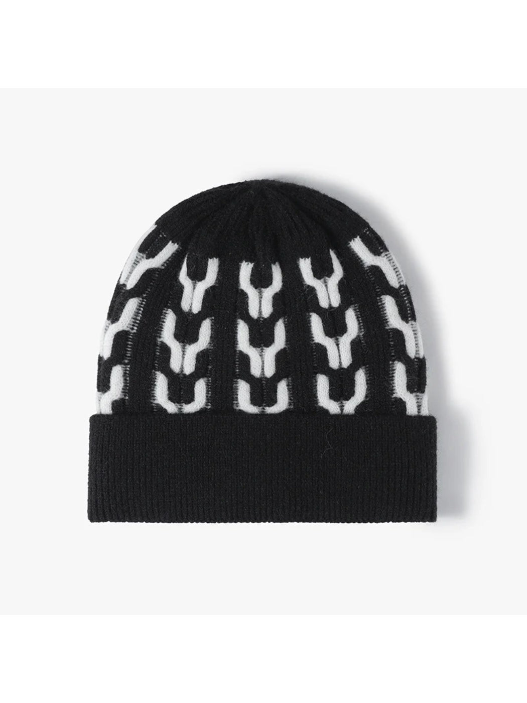 Haila - Contrast Chain-Pattern Fleece-Lined Beanie