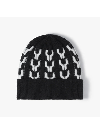 Haila - Contrast Chain-Pattern Fleece-Lined Beanie