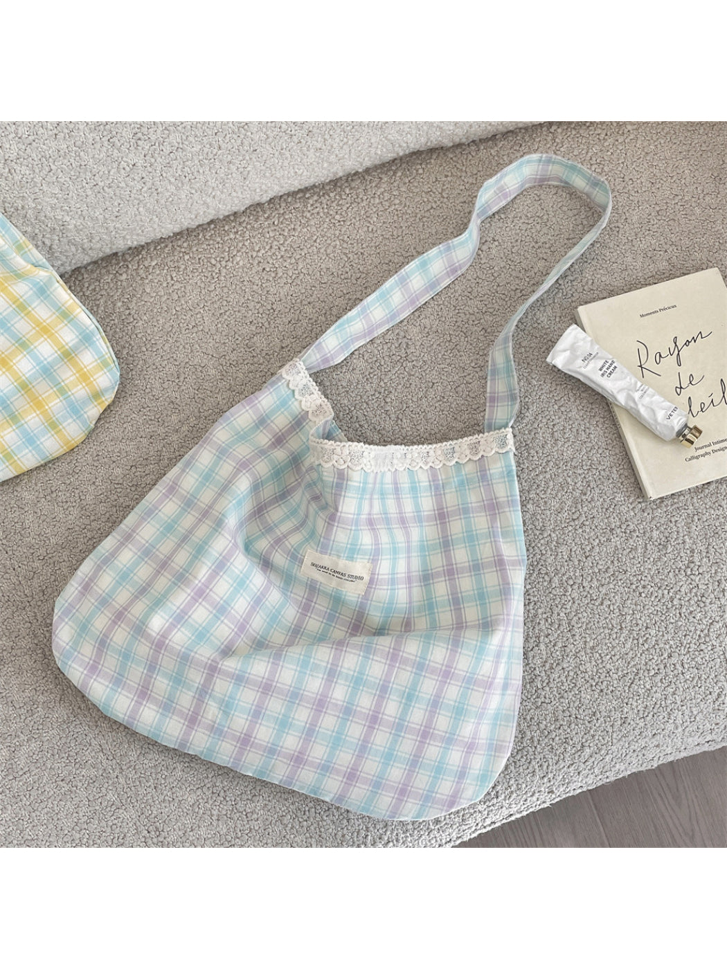 Cosbai - Plaid Lace Trim Hobo Shoulder Bag