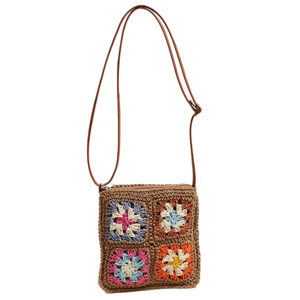 Cosbai - Vintage Square Crochet Flower Crossbody Bag