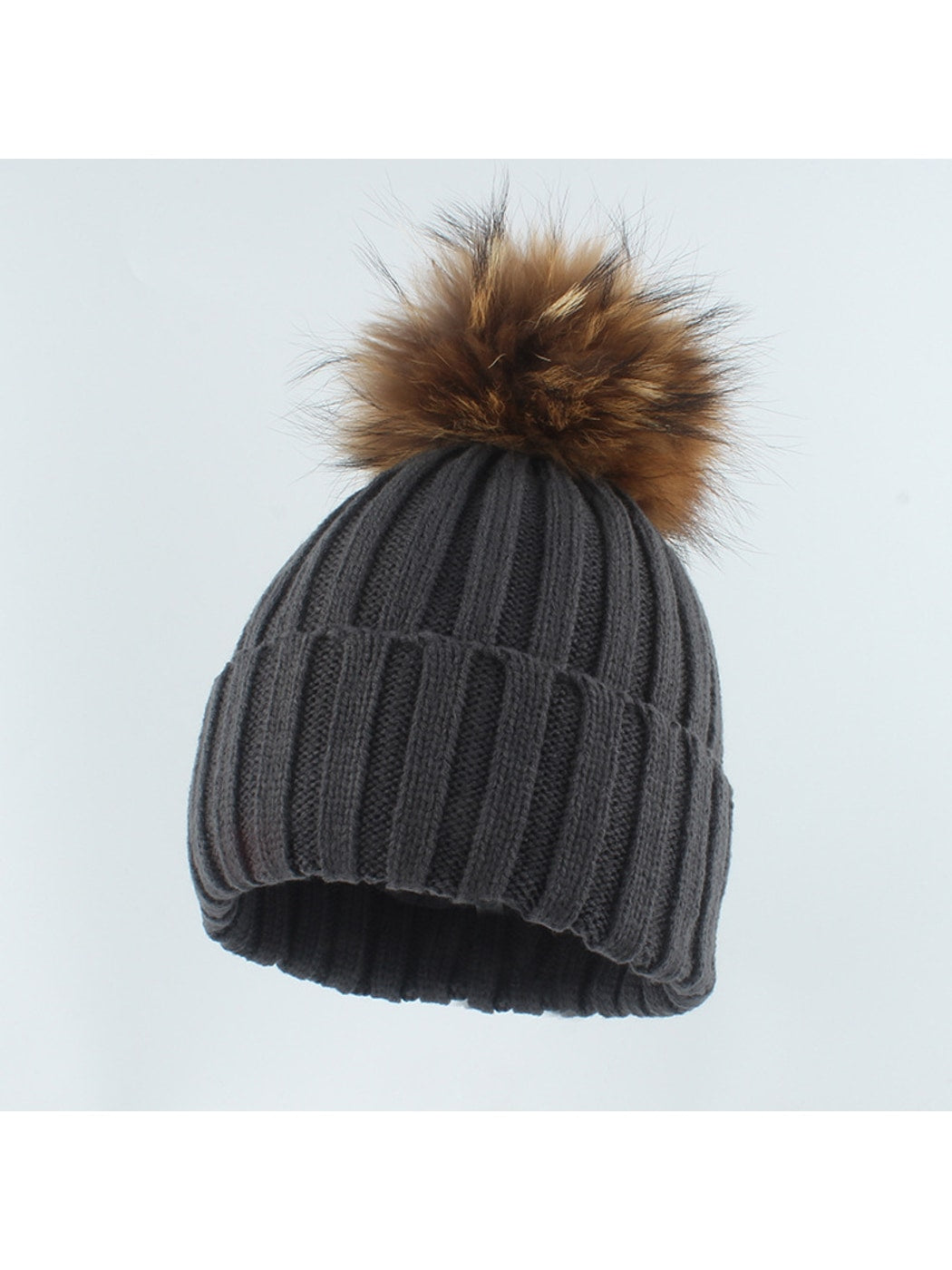 Haila - Solid Ribbed \ Cuffed Pom Pom Beanie