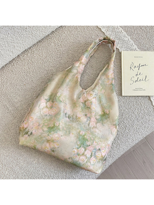 Cosbai vintage floral painting hobo bag with colorful flower design and brown strap