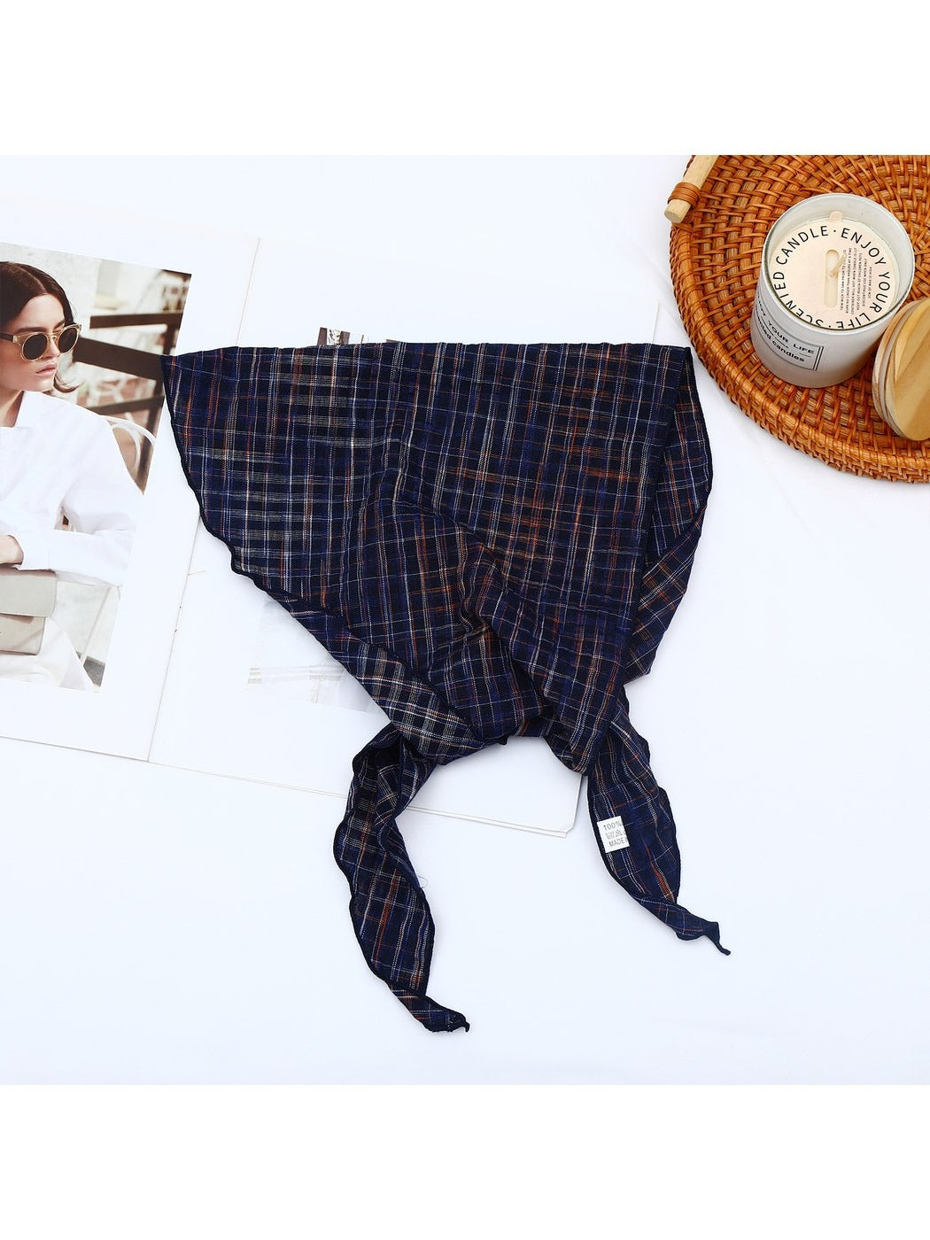 Scarvii - Elegant Checked Print Triangle Bandana