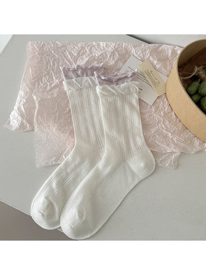 Rufia - Ruffle Cuff Two-toned Crew Socks