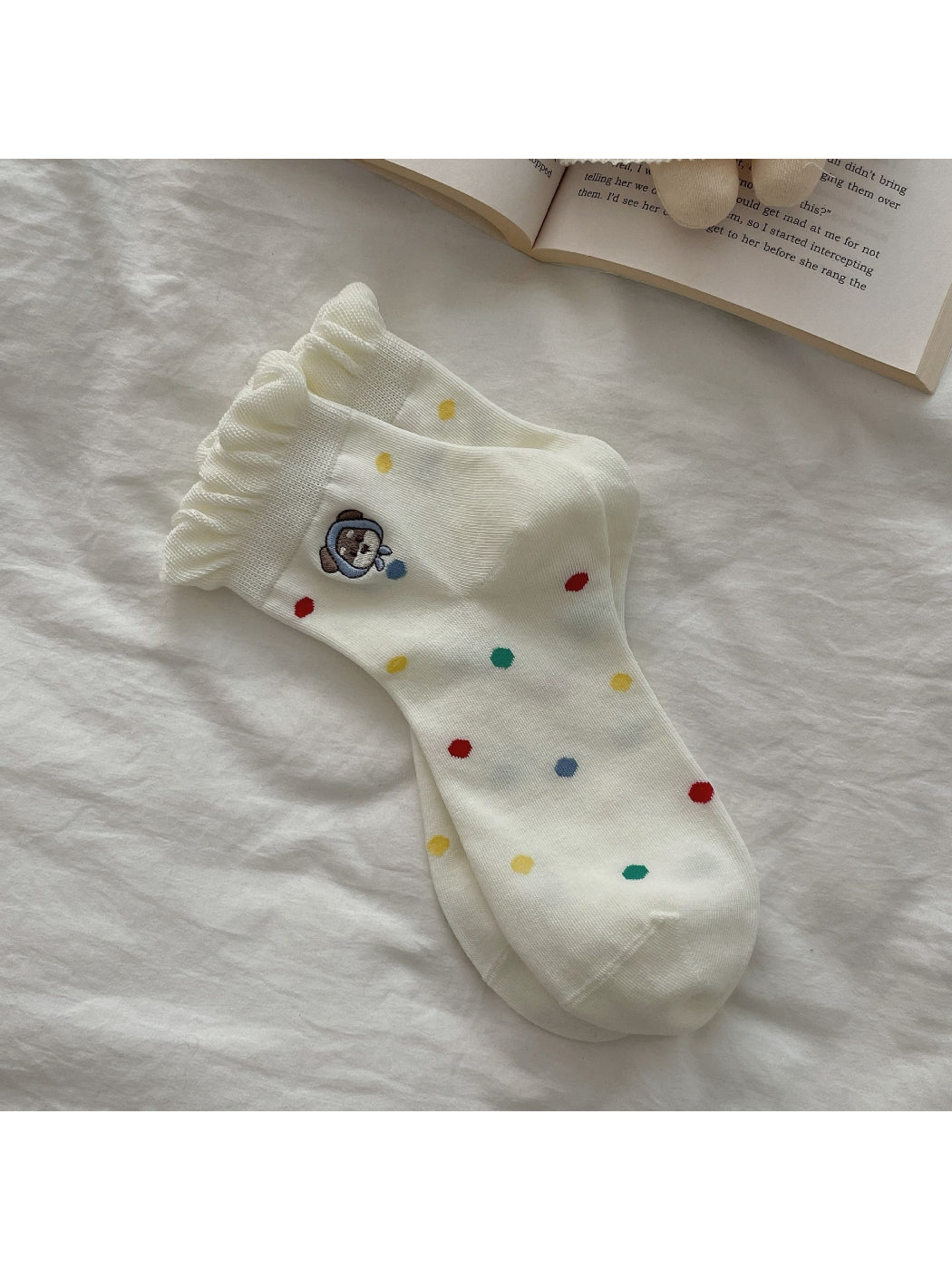 Rufia Dog Embroidered Ruffle Crew Socks product image