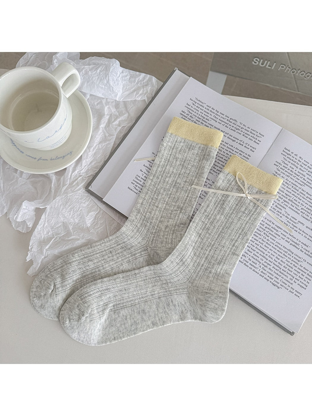 Rufia - Color Block Bow Detail Casual Crew Socks