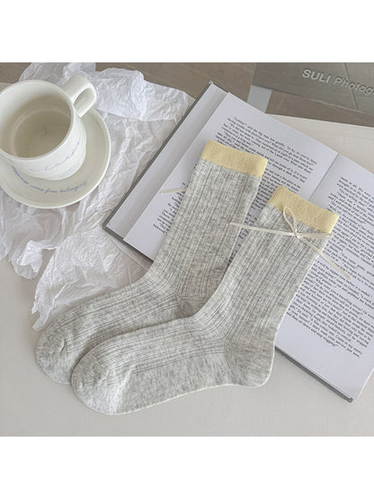 Rufia - Color Block Bow Detail Casual Crew Socks