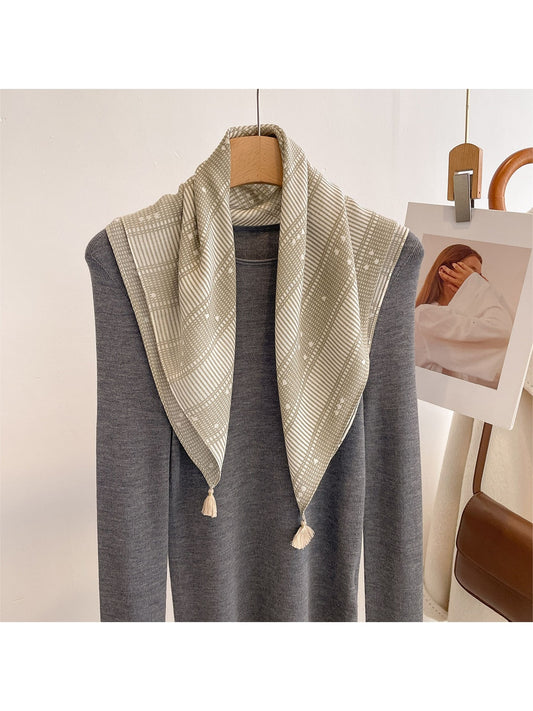 Scarvii - Fine Striped Polka Dot Print Square Scarf