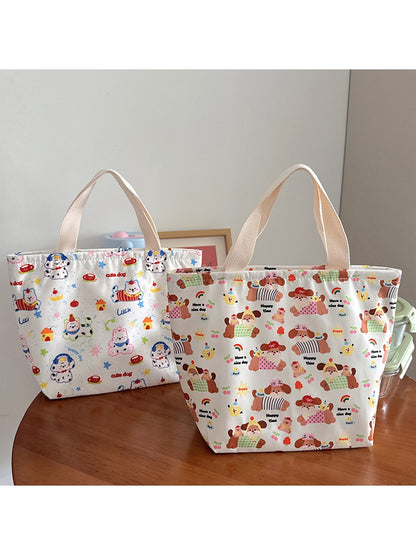 Cosbai - Cartoon Dog Print Open-Top Lunch Bag