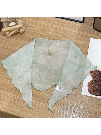 Scarvii - Floral Print Ruffle Edge Triangle Bandana