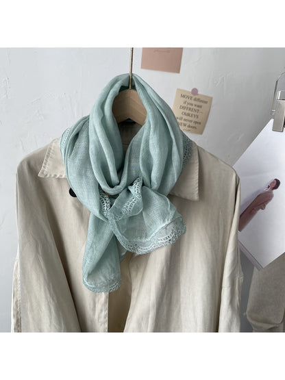 Scarvii - Vintage Lace Trim Minimalist Long Scarf