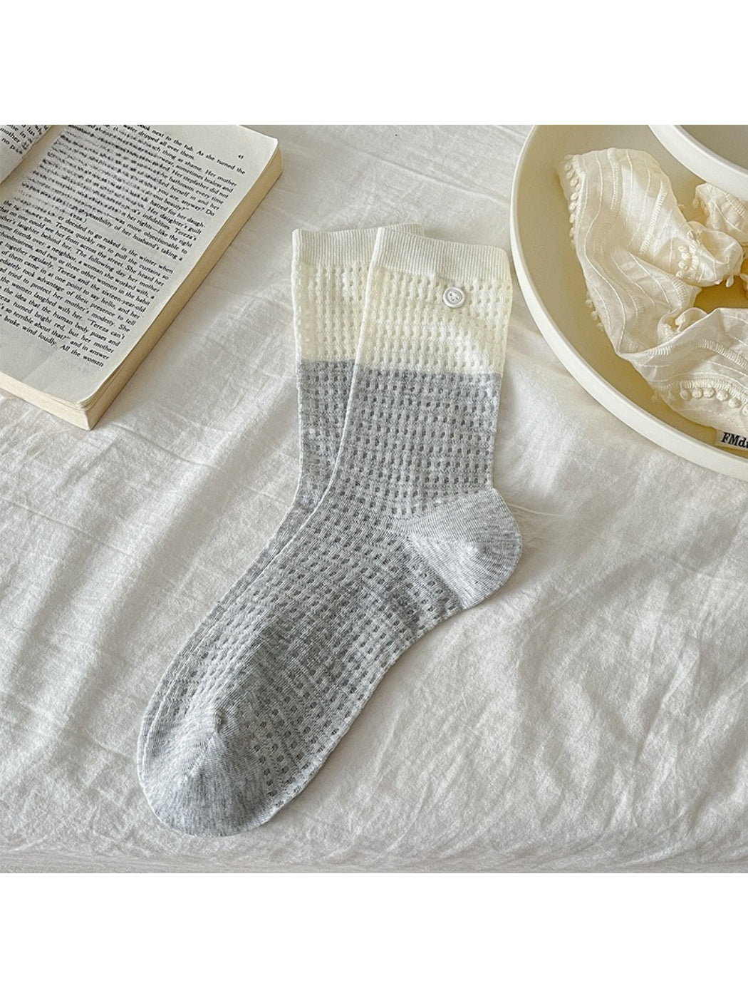 Rufia - Waffle Knit Button Detail Crew Socks product image 6