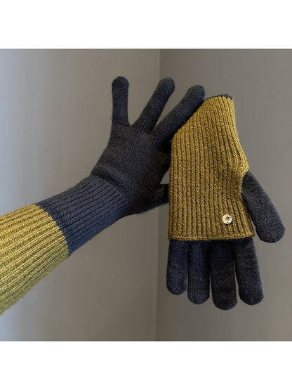 Gloving - Colorblock Ribbed Knit Winter Gloves