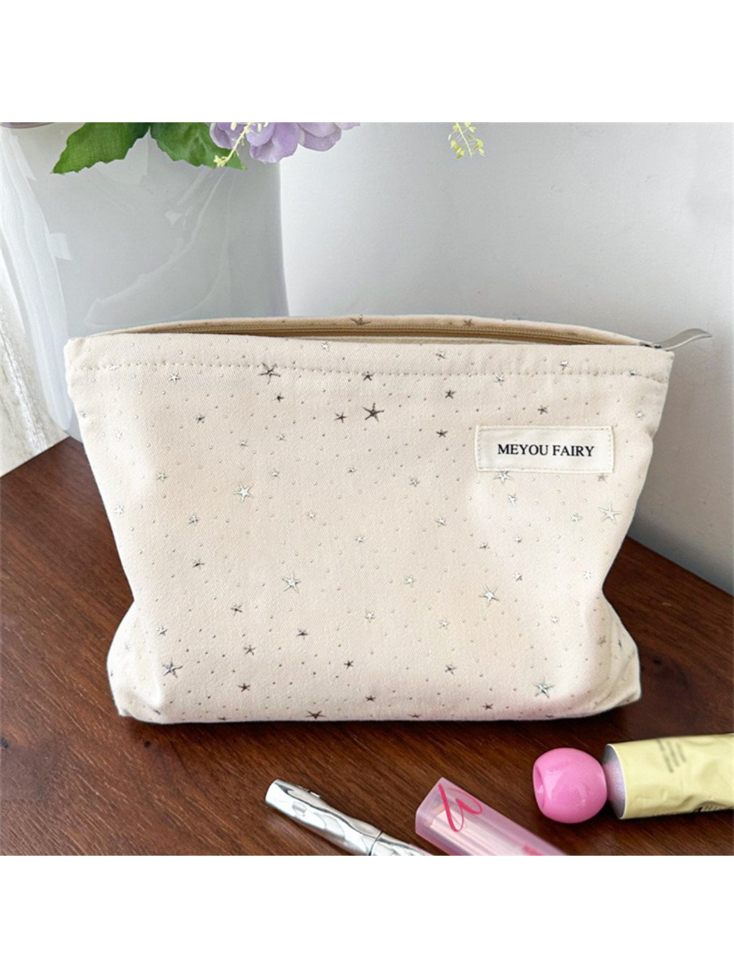 Cosbai Soft Star Print Zip Bag flat lay showing star pattern