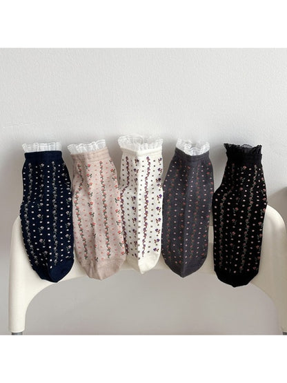 Rufia - Ruffle Floral Casual Ankle Socks