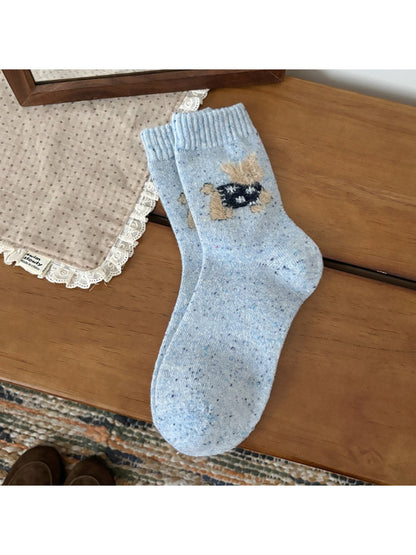 Rufia - Cute Winter Puppy Motif Crew Socks