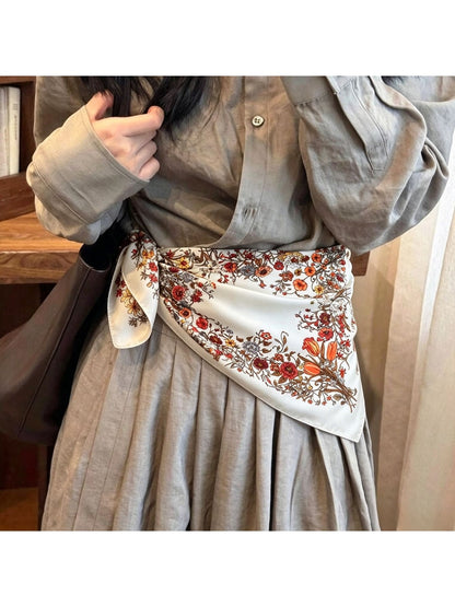 Scarvii - Retro Floral Pattern Fashion Square Scarf