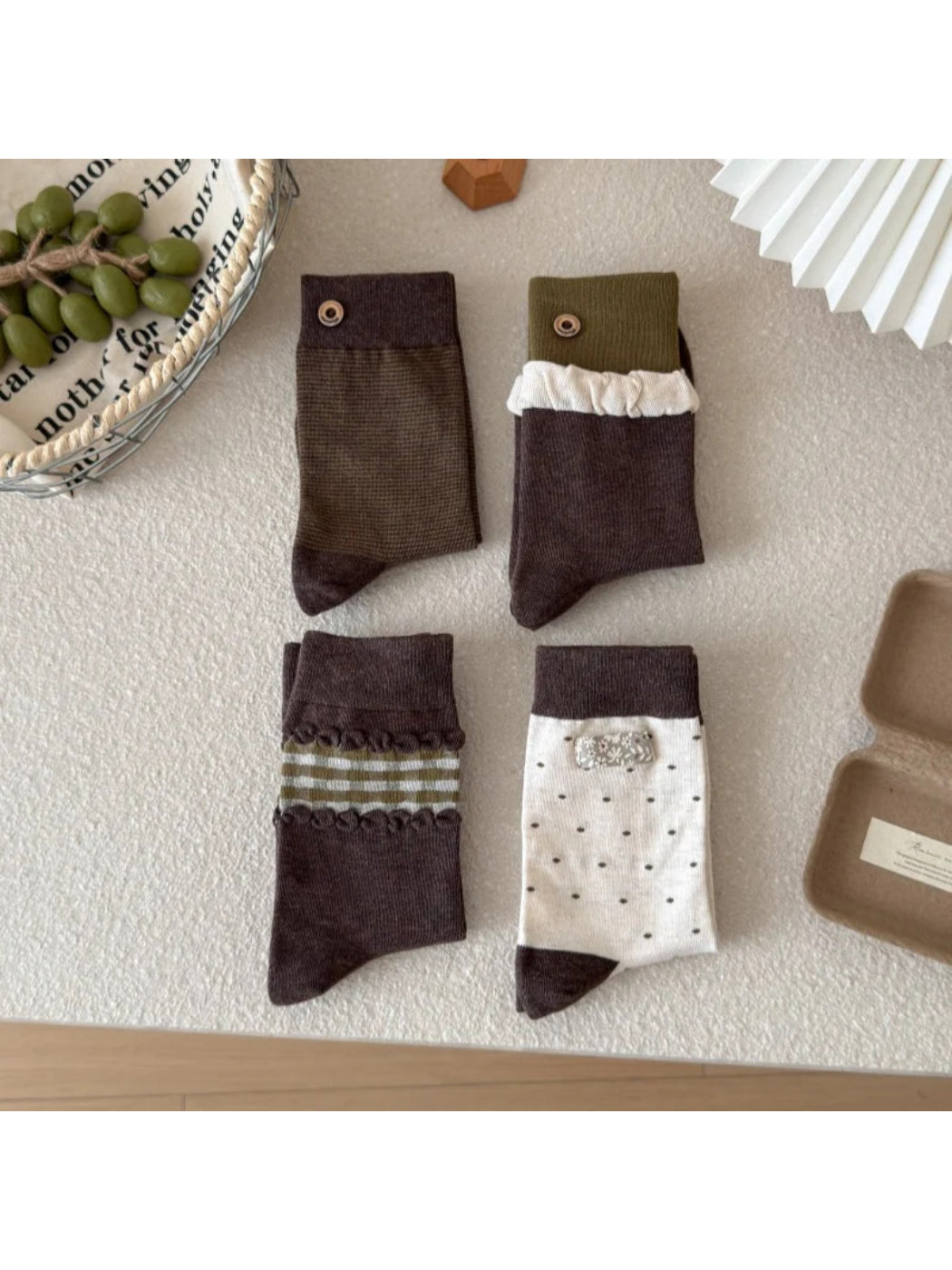 Rufia - Patterned Ribbed Cuff Crew Socks