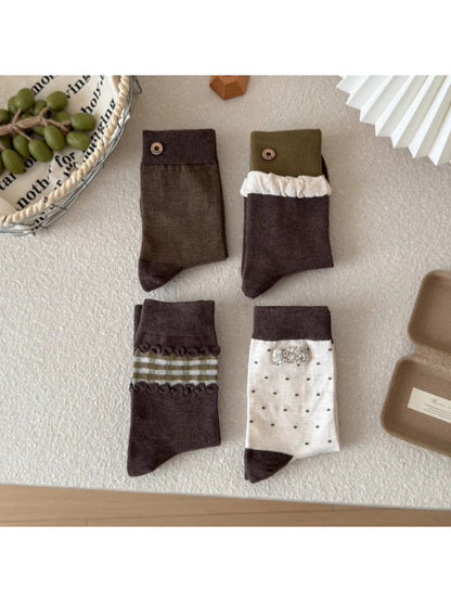 Rufia - Patterned Ribbed Cuff Crew Socks