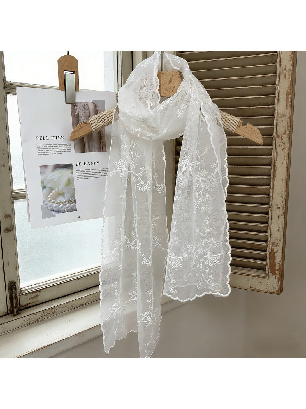 Scarvii - Sheer Embroidered Decorative Long Scarf